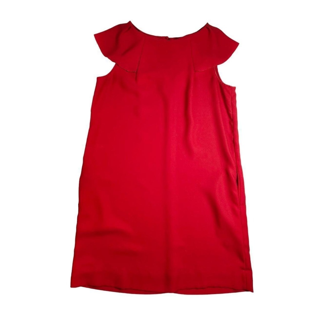 Banana Republic Red Ruffle Collar Sleeveless Shift Dress with Pockets Size 12